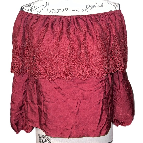 Honey Belle - Red Lace Trim - Cropped Off the Shoulder Top - NWT - Size Small - Picture 11 of 11